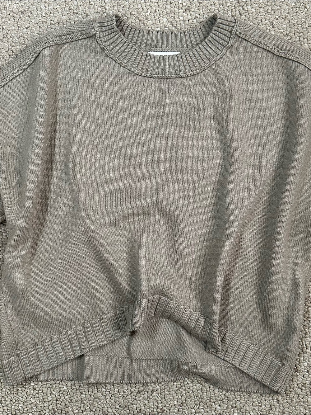 Sincerely Jules Taupe Crewneck Sweater, Cute Boxy Fit. Never worn.